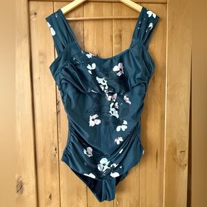 Albion Dark Teal Floral Woman’s One Piece Swimsuit